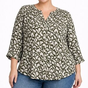 JACHS Girlfriend Olive and White Boho Blouse - Size XL